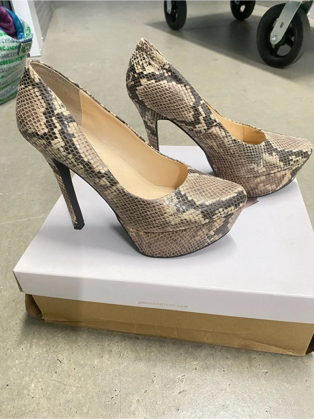Sam Edelman Snake-Print Platform Pumps in Neutral Tan
